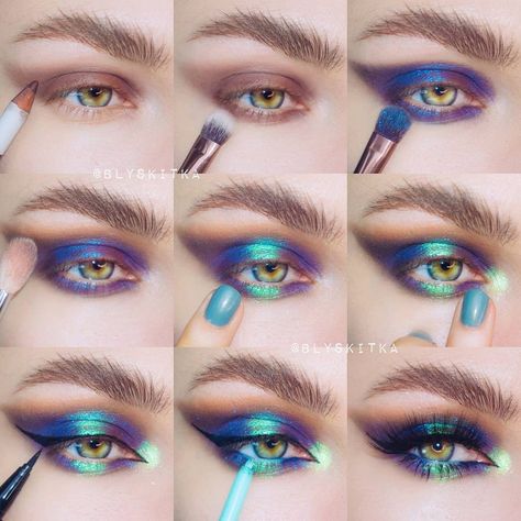 Glam Eye Makeup, Duochrome Eyeshadow, Bright Makeup, Smoky Eyes, American Gods, Oil Spill, Graphic Liner, Green Eyeshadow, Edgy Makeup