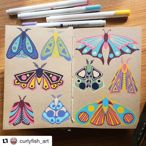 Paint Pen Crafts, Painted Doodles, Moth Illustration, Posca Marker, Posca Art, Simple Line Drawings, Bullet Journal Spreads, Gouache Art, Journal Spreads