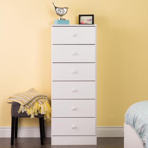 Astrid 52 in. H x 20 in. W 6-Drawer Tall Chest in White Tall White Dresser, 6 Drawer Tall Dresser, Chest For Bedroom, Tall Drawers, Tall Chest Of Drawers, Tall Dresser, 6 Drawer Chest, Wooden Dresser, White Dresser