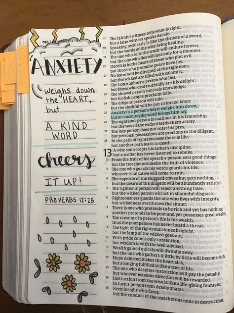 Proverbs 12:25 Proverbs 12 Bible Journaling, Proverbs 12:25, Proverbs Journaling Ideas, Proverbs 7 Bible Journaling, Proverbs Journaling, Bible Anotating, Proverbs Bible Journaling, Bible Journaling Inspiration, Spiritual Journaling