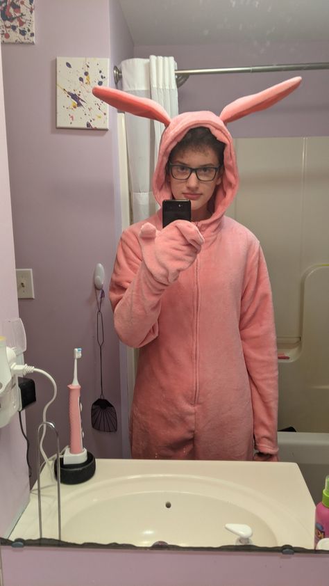 Onesie Aesthetic, Pajama Onesie, Cool Tights, Bunny Man, Bodycon Bodysuit, Bunny Suit, Pink Bunny, Running Late, Casual Elegance