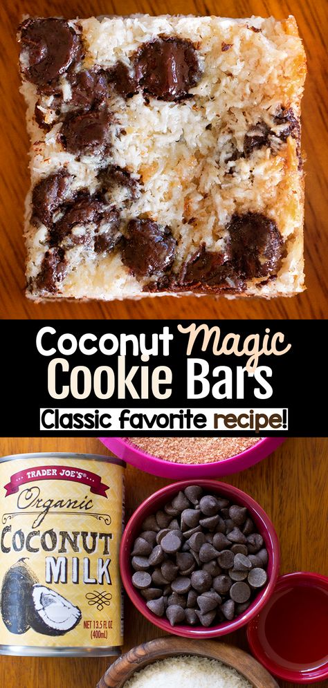 The Best Coconut Chocolate Chip Magic Cookie Bars Recipe Coconut Bars With Chocolate Chips, Healthy Magic Cookie Bars, Desert Cookies, Magic Cookie Bars Recipe, Chocolate Coconut Bars, Deep Dish Cookie Pie, Magic Cookie Bar Recipe, Baking Vegan, Clean Treats