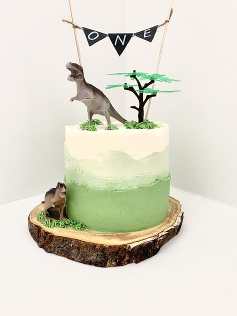 Landscape Cake Design, Dinosaur Cake Minimalist, Dinasour Smash Cakes, Dinasour Cakes Ideas, Dort Dinosaurus, Dino Smash Cake, Dinosaurus Cake, Simple Dinosaur Cake, Easy Dinosaur Cake