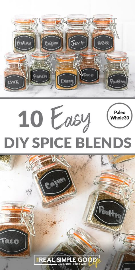 Toss all pre-packaged seasoning and spice blends! Making your own spice blends is quick, easy, and healthy too. Try these 10 easy recipes! Includes tips for where to find bulk spices, storing spice blends and serving options for each blend. Try these easy homemade and healthy spice blends today! Spice Blend Recipes, Diy Spice Blends, Curry Seasoning, Homemade Dry Mixes, Homemade Spice Mix, Spice Blends Recipes, Seasoning Blends, Storing Spices, Spice Mix Recipes