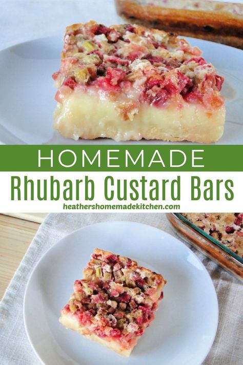 Rhubarb Bars With Custard Filling, Rhubarb Custard Bars Recipe, Rhubarb Cheesecake Dream Bars, Rhubarb Shortbread Bars, Desserts With Rhubarb, Rhubarb Pie Bars, Rhubarb Squares Shortbread Crust, Rhubarb Custard Cake, Strawberry Rhubarb Custard Bars