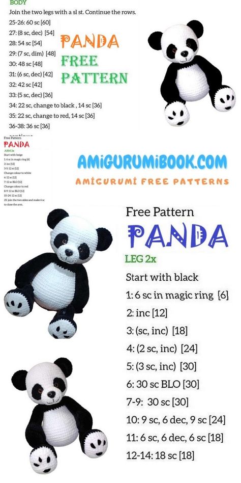 Big Panda Amigurumi Free Pattern – Amigurumibook.com Teddy Bear Ideas, Crochet Baby Teddy, Panda Amigurumi Free Pattern, Pattern Free Amigurumi, Big Panda, Free Amigurumi Crochet Patterns, Bear Patterns Free, Panda Pattern, Baby Teddy Bear