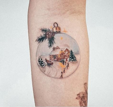 Subtle Christmas Tattoo, Small Christmas Tattoos, Landscape Tattoos, Christmas Tattoos, Winter Tattoo, Tiny Designs, Botanical Tattoos, Globe Tattoos, Body Tattoo Design