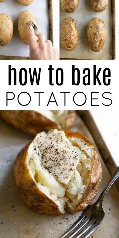 Perfect Baked Potato (How to Bake Potatoes) #potatoes #bakedpotatoes #siderecipe #howtobakepotatoes #bakedpotatorecipe How To Bake Potatoes, Pizza Pasta Casserole, Potato Calories, Perfect Baked Potato, Potatoes In Microwave, Dinner Favorites, Baked Potato Recipes, Potato Recipe, Fitness Community