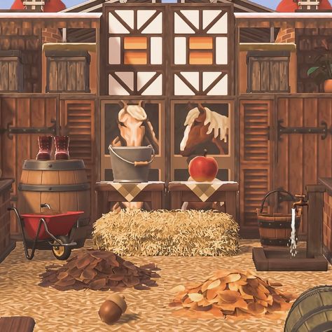 Horse Stables Design, Cottagecore Ideas, Blurred Background Photography, The Stables, Animal Crossing Wild World, Island Theme, Stables Design, Country Theme, New Animal Crossing