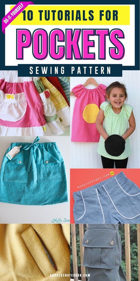 Fun DIY pocket ideas, patterns and tutorials to sew onto your skirts, dresses, pants, jackets, bags and more. These sewing pocket tutorials are great for beginners. Beginner sewing tutorials. Sewing patterns. Sewing tips. Pocket Pattern Template For Dress, Side Pocket Sewing Tutorial, How To Sew Hidden Pockets, In Seam Pockets Tutorial, Single Welt Pocket Pattern, Skirt Pattern Easy, Sewing Pockets, Diy Pants, Unique Pockets