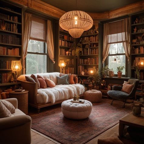 Need a little design candy? Step into the enchanting world of cozy library rooms! 📚Immerse yourself in the warmth and charm of these captivating spaces, where boho-chic vibes meet maximalist allure. From dreamy candlelit corners to walls adorned with books and eclectic decor, each room invites you to unwind and escape into a world of creativity and relaxation. Which cozy corner speaks to your soul? Swipe through to discover your next home decor inspiration! #CozyLibrary #BohoChicDecor #Maxima... Boho Library Room Bohemian, Eclectic Home Library, Boho Library Room, Cozy Library Room Ideas, Cozy Library Room, Cozy Reading Room, Library Rooms, Cozy Home Library, Cozy Library