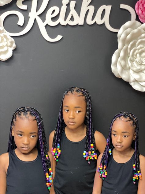 Children Knotless Braids, Kiddie Knotless Braids, Kid Knotless Braids With Beads, Kids Knotless Box Braids With Beads, Kids Medium Knotless Braids, Kids Box Braids Styles Children, Kid Knotless Braids, Toddler Knotless Braids, Kids Knotless Box Braids