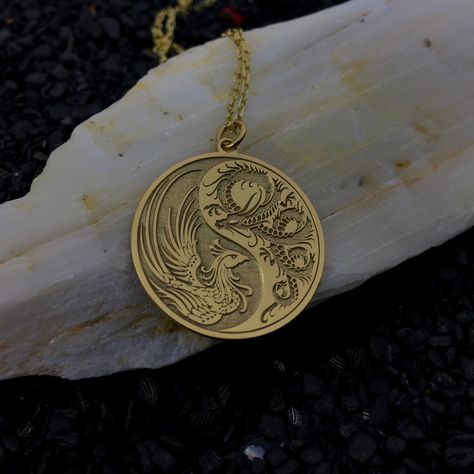 Chinese Dragon Necklace, Chinese Necklace, Small Gold Necklace, Stone Jewelry Necklace, Yin Yang Necklace, Phoenix Necklace, Reference Board, Metal Jewellery, Talisman Necklace