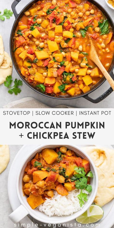 Pumpkin Chickpea, Fall Lunch, Pumpkin Recipes Dinner, Pumpkin Stew, Vegetarian Crockpot Recipes, Dinner Vegan, Vegan Chickpea, Raw Recipes, Wfpb Recipes