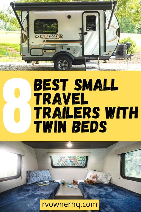 One of the most popular RV types is the small travel trailer. However, one of their biggest drawbacks is their sleeping accommodations, which can often be challenging and uncomfortable to use. Because of this, RV manufacturers are beginning to address this shortcoming with twin beds. As they provide better accessibility, improved walkability, and more flexible sleeping arrangements. To see some of the best small travel trailers with twin beds, check out our blog post. Small Travel Trailer, Twin Bed Camper Van, Camper Triple Bunk Beds, Small Car Trailer, Small Rv Trailers, Mid Bunk Fifth Wheel, Best Small Rv, Travel Trailer With King Size Bed, Small Rv Campers