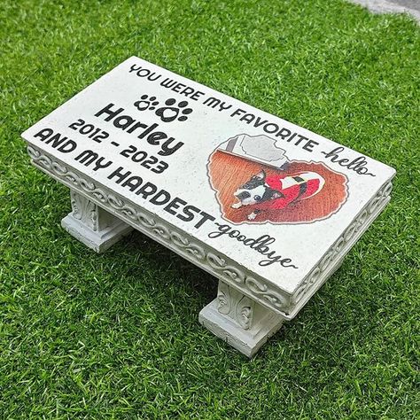 Amazon.com : mildahjoy Personalized Bench Pet Memorial Garden Stone Plaque with Colorful Photo, Dog Grave Marker Dog Tombstone Cat Headstone for Graves Loss of Pet Gift Cemetery Garden Plaque (J) : Pet Supplies Dog Tombstone, Cat Headstone, Cemetery Garden, Pet Memorial Ideas Dogs, Dog Grave Marker, Dog Grave, Loss Of Pet Gift, Pet Memorial Ideas, Grave Headstones