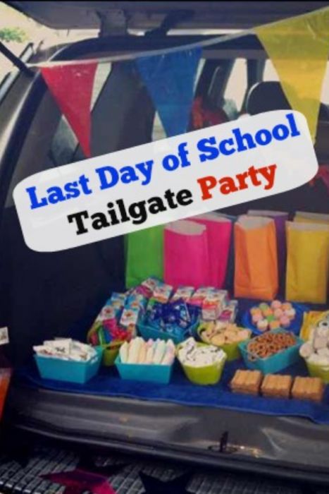 Last Day of School Tailgate Party    Tips and ideas for an end of year party. School Tailgate Ideas, Schools Out Summer Party, Last Day Of School Ideas For Teachers, Last Day Of School Celebration Ideas, Last Day Of School Theme, Last Day Of School Party Ideas, Schools Out For Summer Party, Class Party Food, End Of Year Celebration Ideas