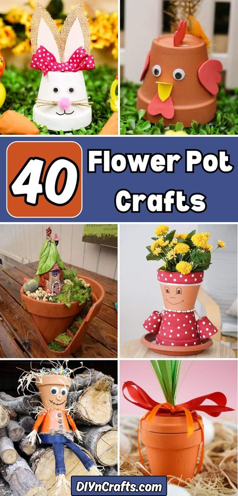 40 Flower Pot Crafts Art And Craft Flowers, Bath Garden, Outdoor Christmas Planters, Small Clay Pot, Terra Cotta Pot Crafts Diy, Small Terracotta Pots, Clay Pot Projects, Flower Pot People, Clay Pot People