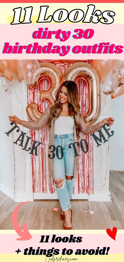 Outfit Ideas Bday Party, What To Wear To A 30th Birthday Party, 30s Party Outfit, 30 Bday Outfit Ideas, 30th Birthday Party Outfit For Women, Outfit For 30th Birthday Party, Theme For 30th Birthday For Women, 30th Outfit Ideas For Women, Dirty Thirty Outfit Ideas