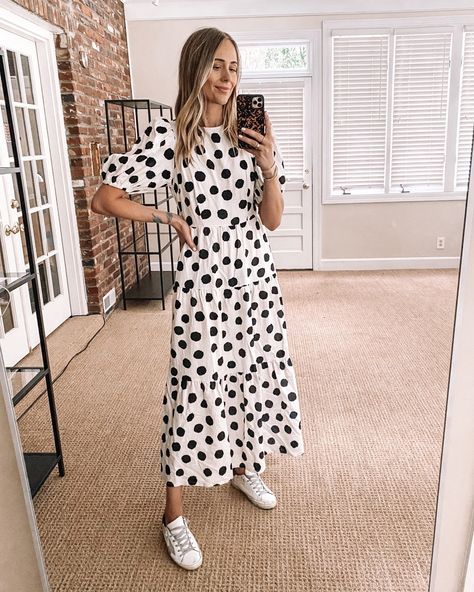 Fashion Jackson Target Finds Who What Wear Black White Polka Dot Maxi Dress Black White Dots Dress, Black And White Polka Dot Dress Outfit, White And Black Dress Outfit, Polka Dots Dress Outfit, Dots Dress Outfit, White Polka Dot Dress Outfit, Polka Dot Dresses For Women, Best Target Finds, Polka Dot Shirt Outfit