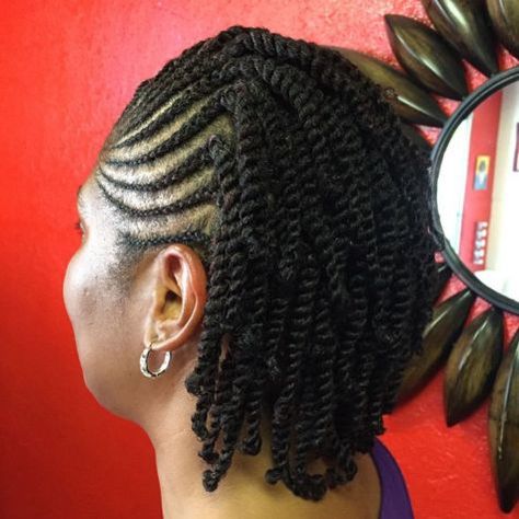 Cornrows Into Individual Twists Natural Hair Braided Updo For Black Women, Hairstyles For Virgin Hair, Updo Cabello Natural, Natural Hair Haircuts, Flat Twist Updo, Twisted Hair, Protective Hairstyles For Natural Hair, Short Hairdos, Natural Hair Twists