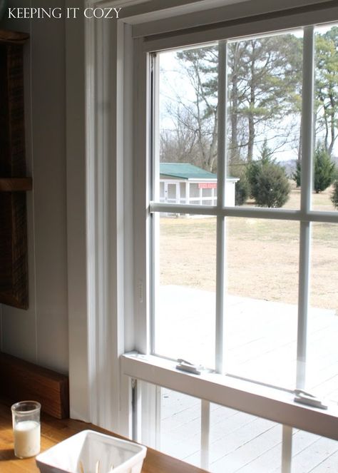 Keeping It Cozy: Our Farmhouse Kitchen Low Window, Denmark House, Window Structure, Kitchen And Laundry Room, Open Plan Kitchen Dining Living, Kitchen Post, Beadboard Ceiling, Open Plan Kitchen Dining, Built In Cabinet