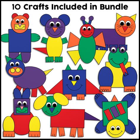 If you are looking for a fun way to teach your students about shapes and colors, this Shape Animal Crafts Bundle is it! Students will cut and paste together the Animal Shapes Craft, 2d Shape Art, Shape Animal Craft, Art With Shapes, Shape Animals, Shapes Activity, Lois Ehlert, Shape Activities, Joker Drawings