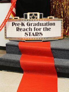 PreK Hollywood Graduation Graduation Theme Party Ideas Preschool, Vpk Graduation Themes, Pre K Graduation Themes Cute Ideas, Red Carpet Prek Graduation, Hollywood Kindergarten Graduation Theme, Hollywood Preschool Graduation, Hollywood Theme Graduation Party, Hollywood Graduation Theme Preschool, Red Carpet Graduation Theme Preschool