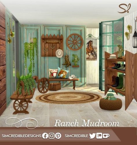 Mudroom Hallway 🐎 - The Sims 4 Build / Buy - CurseForge Sims 4 Western, Mudroom Hallway, Entrance Room, Ranch Boots, Kerbal Space Program, Hallway Entrance, App Home, Best Mods, Wall Key Holder