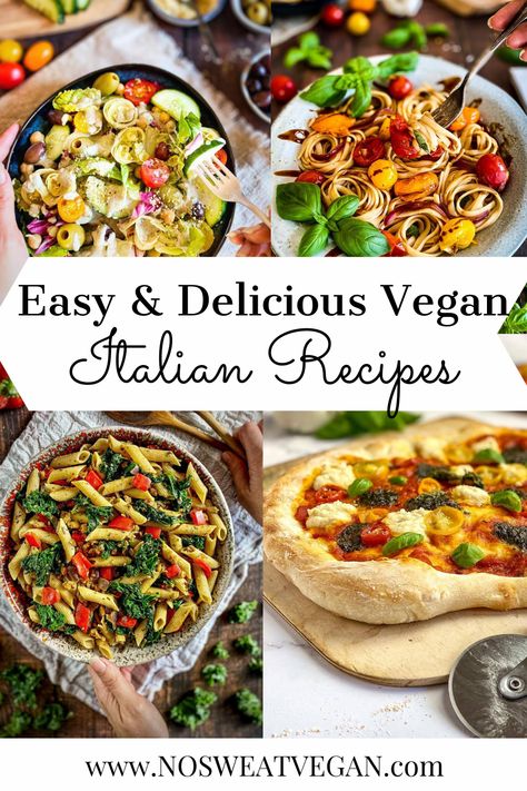 Think you can't do Italian without cheese? Think again! Inspired by the flavors of the Mediterranean, these easy and elicious Vegan Italian Recipes are easy for beginners, great for families, and make a comforting meal any night of the week. From pasta dishes to pizza, choped Italian salads to creamy Italian dressing, you're sure to find what you need here. #veganitalianrecipes #veganitalianfood #pasta #veganpastarecipes #healthyitalianrecipes #veganpizza #vegankidrecipes #veganweeknightmeals Easy Vegan Italian Recipes, Italian Recipes Vegan, Plant Based Italian Recipes, Italian Salads, Vegan Weeknight Meals, Creamy Italian Dressing, Vegetarian Italian Recipes, Healthy Italian Recipes, Vegan Italian Recipes