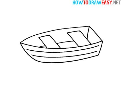 How to Draw a Boat Easy #Boat #BoatDrawing #FishingBoat #DrawingTutorials #EasyDrawings #EasyDrawingTutorials #EasyDrawingGUides #StepbyStepEasyDrawing #StepbySTep #Coloring #ColoringPages How To Draw A Row Boat, Small Boat Drawing, Boat Easy Drawing, How To Draw A Boat, Row Boat Drawing, Boat Drawing For Kids, Easy Boat Drawing, Fishing Boat Drawing, Boat Drawing Simple