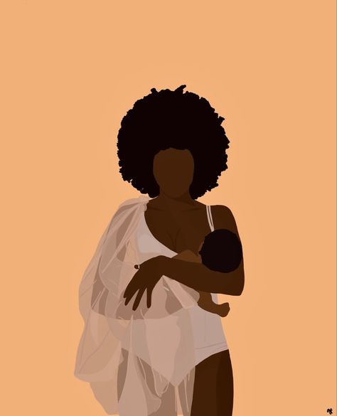 Admiration Art, Motherhood Illustration, Birth Art, Black Art Painting, Motherhood Journey, Mom Art, Black Artwork, Woman Illustration, Black Cartoon