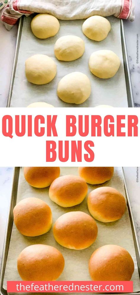 You can have the best homemade burger buns in just 30 minutes. Seriously. This quick and easy, small batch hamburger bun recipe makes perfectly soft burger buns that are way better than store bought. They’re exactly what you want to hold burgers or cheeseburgers, sloppy joes, shredded beef or pulled pork sandwiches, and more. No Rise Hamburger Buns, 30 Minute Buns Easy Recipes, Easy Homemade Burger Buns, 2 Ingredient Hamburger Buns, Recipes For Hamburger Buns, Fast Burger Buns, Fluffy Hamburger Buns Recipe, Home Made Hamburger Buns Recipe, Quick Hamburger Buns Easy Recipes