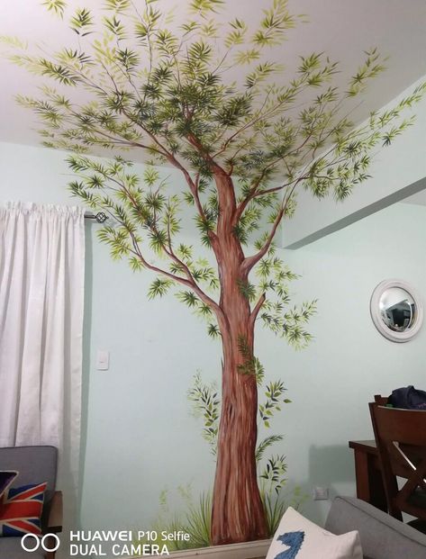 Simple Tree Mural, Hand Painted Trees On Walls, Tree Wall Painting Bedrooms, Nature Murals Painted, Nursery Tree Mural, Tree Murals On Wall, Tree Mural Nursery, Fairy Mural, Tree Wall Painting