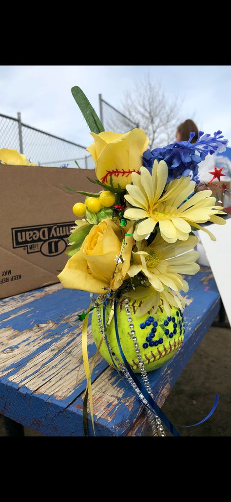 Softball Senior gift Senior Gifts For Softball Players, Softball Basket Ideas, Softball Senior Night Ideas Locker Decorations, Softball Senior Baskets, Softball Memorial Ideas, Softball Graduation Gift Ideas, Softball Sr Night Ideas, Senior Night For Softball, Softball Senior Night Gifts Diy Cute Ideas