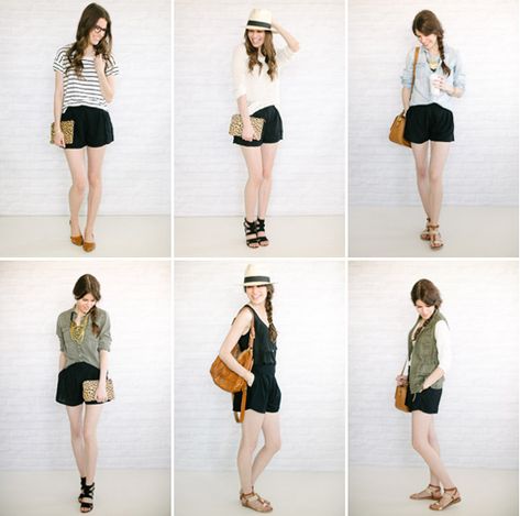 six ways to wear your black shorts Black Shorts Outfit, Short Noir, Spring Capsule Wardrobe, Shorts Outfit, Fashion Capsule, Short Styles, Spring Summer Outfits, Wearing Black, Black Shorts