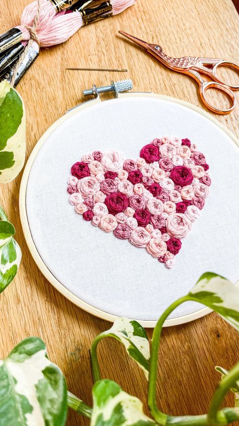 Sherwood Forest Creations - Embroidery Kits & Woodworking Fashion Design Embroidery, Pink Embroidery Designs, Digital Embroidery Patterns Free, Valentine Embroidery Ideas, Valentines Hand Embroidery, Embroidery Valentine Ideas, Cute Heart Embroidery, Heart Embroidery Patterns, Embroidery For Valentines Day