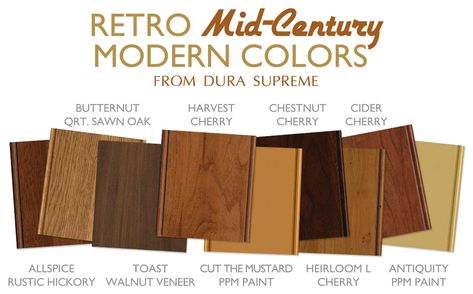 Retro Mid-Centrury Modern kitchen cabinet colors showing paint and stain finishes for creating this look. Mid Century Modern Flooring, Doors Colors, Mid Century Doors, Mid Century Modern Kitchen Design, Modern Style Kitchen, Mid Century Flooring, Kitchen Design Styles, Mid Century Modern Interior Design, Mid Century Modern Colors