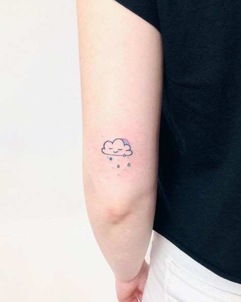 Cloud And Rain Tattoo, Rain Tattoos, Rain Cloud Tattoos, Cloud Tattoo Design, Collage Tattoo, Rain Tattoo, Rain Illustration, Tato Minimal, Rainbow Tattoos