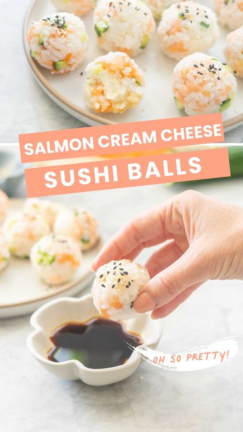 Sushi Balls, Spicy Salmon Sushi, Sushi Fillings, Salmon Sushi Rolls, Smoked Salmon Cream Cheese, Salmon Cream Cheese, Easy Sushi, Healthy Homemade Snacks, Bamboo Mat