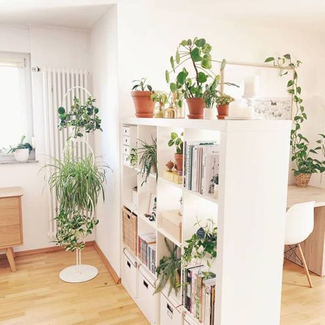 IKEA KALLAX Bookcase Ideas | Apartment Therapy Ikea Room Divider, Sliding Partition, Divider Ideas, Partition Walls, Apartment Studio, Ikea Living Room, Room Studio, Deco Studio, Ikea Kallax