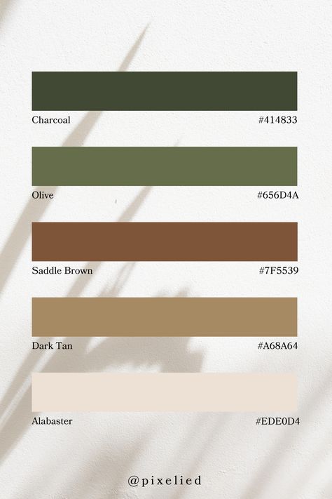 Drawing inspiration from nature's serene beauty, this palette features rich earthy tones like Charcoal and Olive, alongside soft hues like Alabaster. Harmonizing effortlessly, these colors evoke a sense of calm and balance, perfect for any creative venture. Olive Color Palette, Earthy Textures Earth Tones, Earth Palette, Color Scheme Generator, House Palette, Earth Colour Palette, Tone Color Palette, Earth Texture, Earth Tone Color Palette