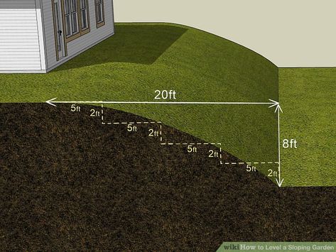 How to Level a Sloping Garden (with Pictures) - wikiHow Building A Deck On A Sloped Yard, Slopped Landscape Ideas Backyard, Steep Hillside Landscaping, Terrace Backyard, Steep Gardens, Sloping Garden, Sloped Backyard Landscaping, Terraced Landscaping, Landscaping A Slope