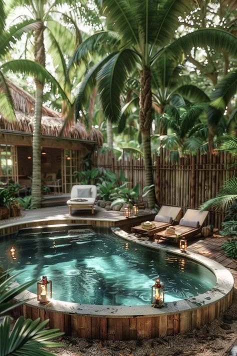 Tropical Pools, Insane Pools, Lush Landscaping, Above Ground Pool Ideas, Ground Pool Ideas, Pool Landscape, Tropical Home, Tropical Backyard, Above Ground Pool Landscaping