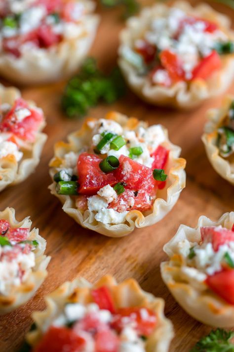 Greek Feta Dip Phyllo Cups - A Tasty Vegetarian Appetizer! Greek Feta Dip, Phyllo Shells, Greek Appetizers, Phyllo Cups, Feta Dip, Appetizers Easy Finger Food, Stuffed Shells Recipe, Finger Foods Easy, Party Appetizers Easy