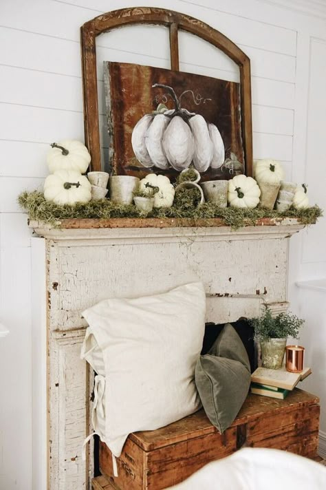 Simple Fall Pear Mantel Faux Fireplace Mantel, My Free Time, Fall Decor Inspiration, Faux Fireplace, Fall Inspiration, Farmhouse Fall Decor, Fall Mantel, Rustic Garden Decor, Farmhouse Fall