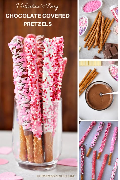 Make your Valentine’s Day even more special by making these easy, super fun chocolate covered Valentine pretzels with your family! #ValentinesDay #desserts #sweets #pretzels #Valentinestreats @chocolatecovered #chocolatepretzels Valentine’s Day Cake Pops Recipe, Chocolate Covered Pretzel Rods Valentine, Valentines Baking Ideas For Kids, Valentines Dessert Recipes Easy, Valentines Supper Ideas Kids, Chocolate Dipped Pretzels Valentines, How To Do Chocolate Covered Pretzels, Valentine Dipped Pretzels, Valentine Chocolate Covered Pretzels