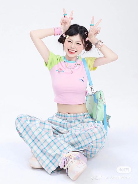 Cute References Poses, Cool Poses Drawing Reference Photo, Standing Pose Reference Front View, Bright Kpop Outfits, Clothing References Female, Cute Energetic Poses, K Pop Idol Poses, Cute Fullbody Pose, Cute Girly Pose Reference