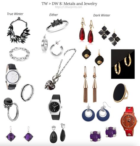 How to Be a Dark Winter (not a True Winter) - 12 Blueprints True Winter Jewelry, Dark Winter Jewelry, Persona Profile, Winter Skin Tone, 12 Blueprints, Spinel Crystal, Style Development, Cool Winter Color Palette, Deep Winter Palette