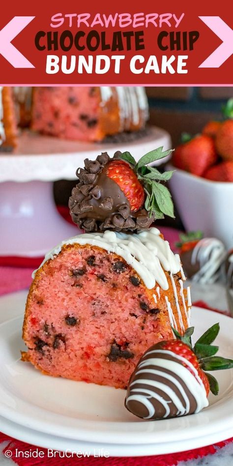 Chocolate Chip Bundt Cake Recipe, Strawberry Baking, Strawberry Bundt Cake, Chocolate Chip Bundt, Poppy Seed Bundt Cake, Strawberry Chocolate Chip, Chocolate Chip Cake Recipe, Chocolate Chip Bundt Cake, Bundt Recipes